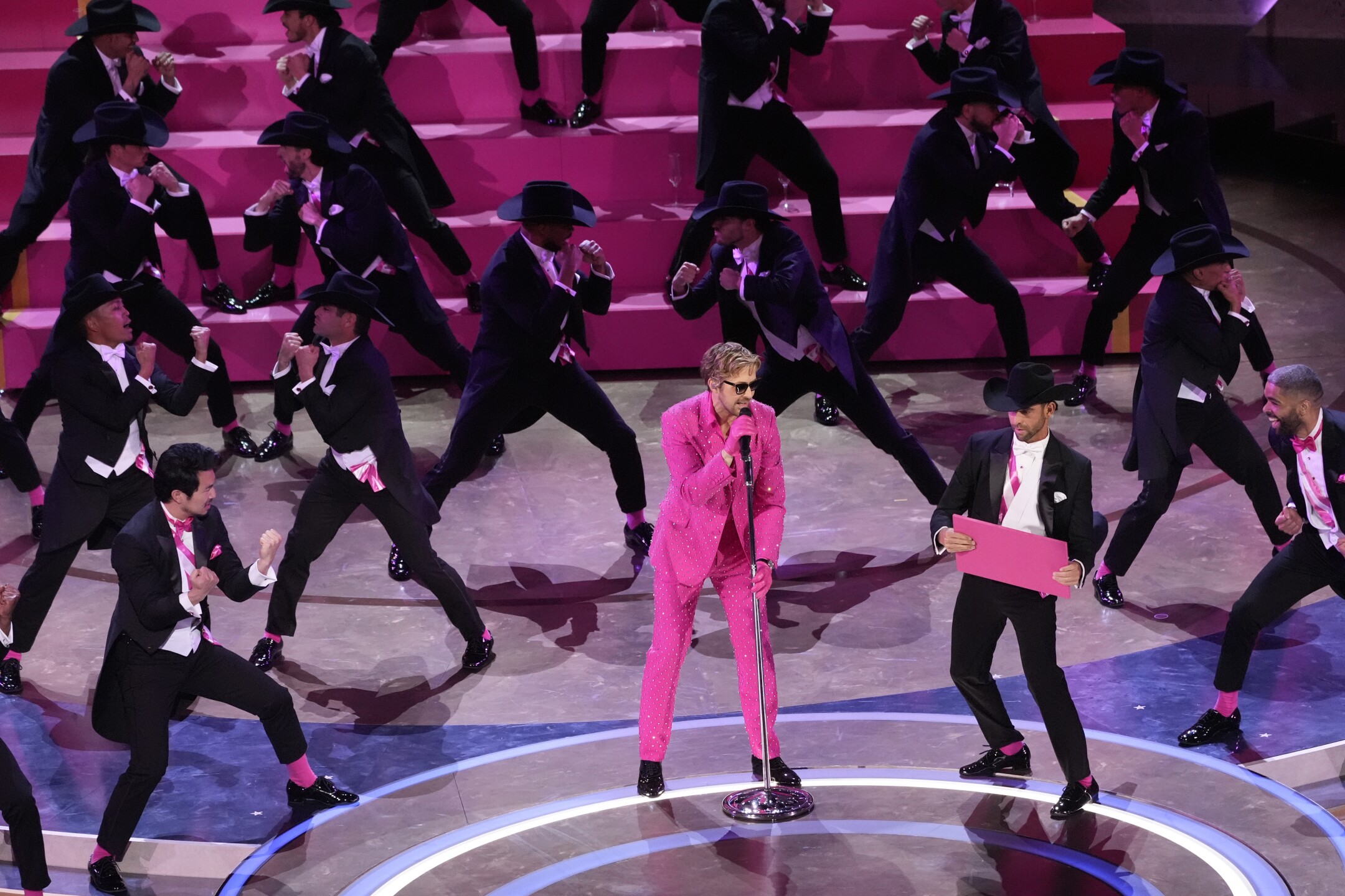 Ryan Gosling performs "I'm Just Ken" from the movie "Barbie" during the Oscars on Sunday, March 10, 2024, at the Dolby Theatre in Los Angeles.