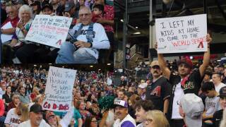 Fan signs at the World Series at Chase Field. 