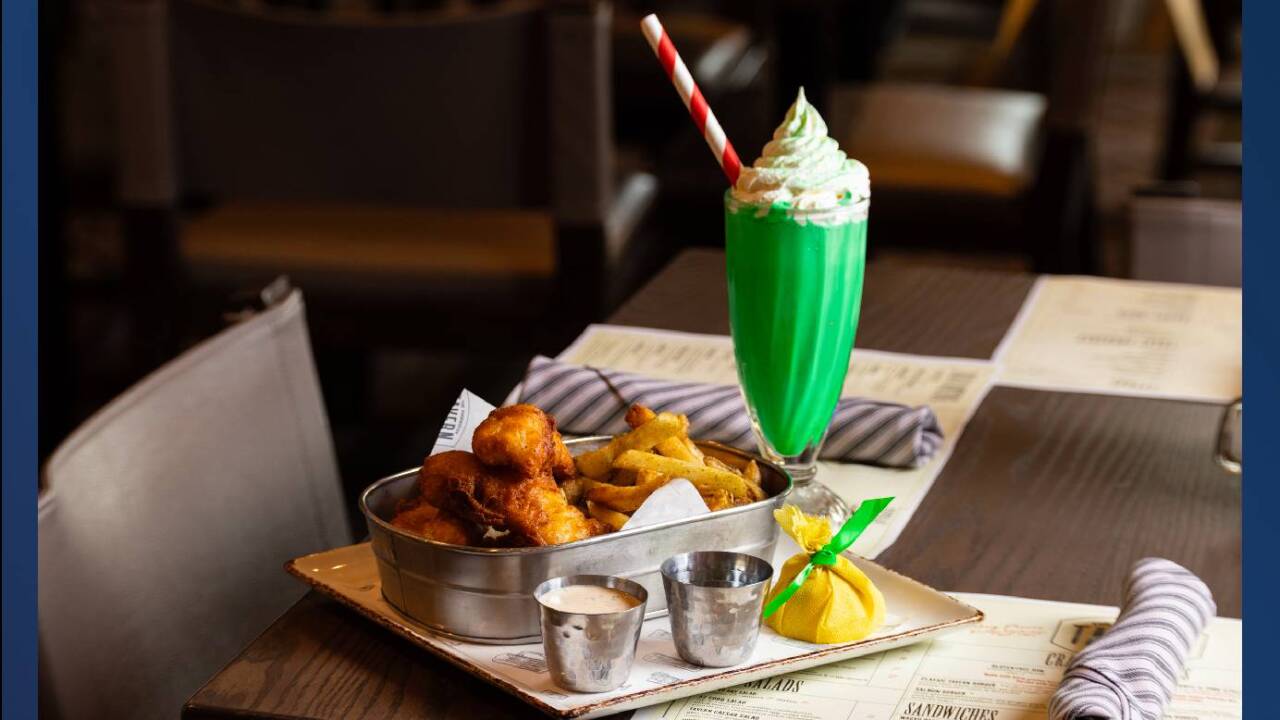 Fish & Chips and Lucky Irish Shake served at The Phoenician Tavern at The Phoenician Scottsdale. 